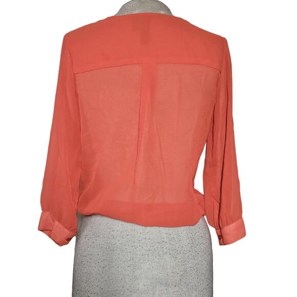 Orange Sheer Crop Blouse Size XS - Picture 2 of 3